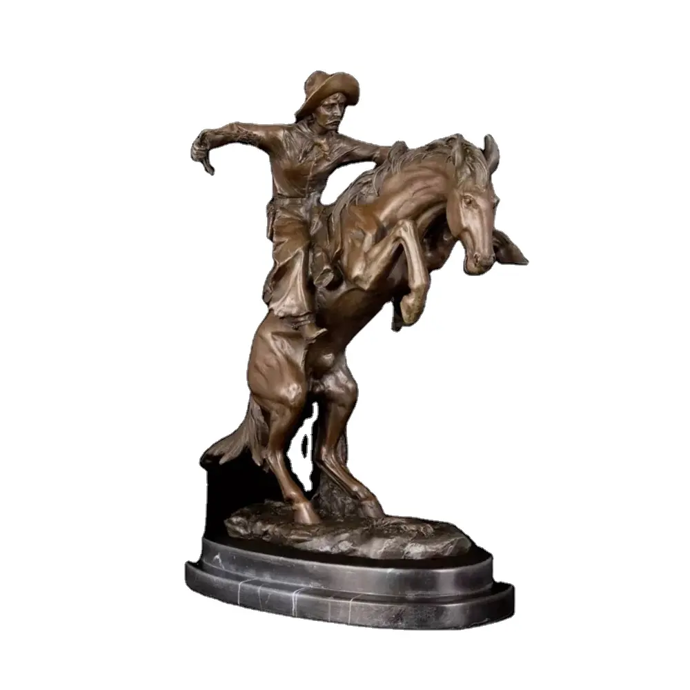 Küçük bronco buster bronz heykeli kovboy sürme at heykel