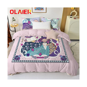 Breathable 100% Digital Print French Style <strong>Bedding</strong> Set Washed Flax Bed Sheet Set - Product Image 4
