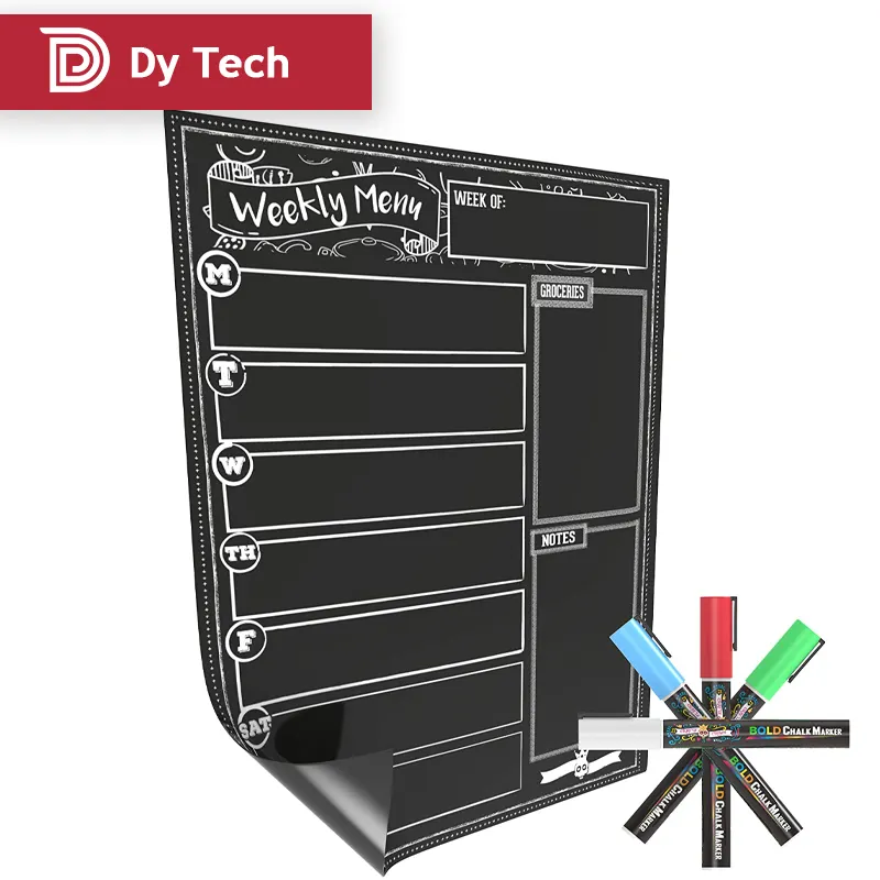 Ustom-pizarra magnética negra de borrado en seco para nevera, planificador semanal de comidas, lista de comestibles con imán y Bloc de notas