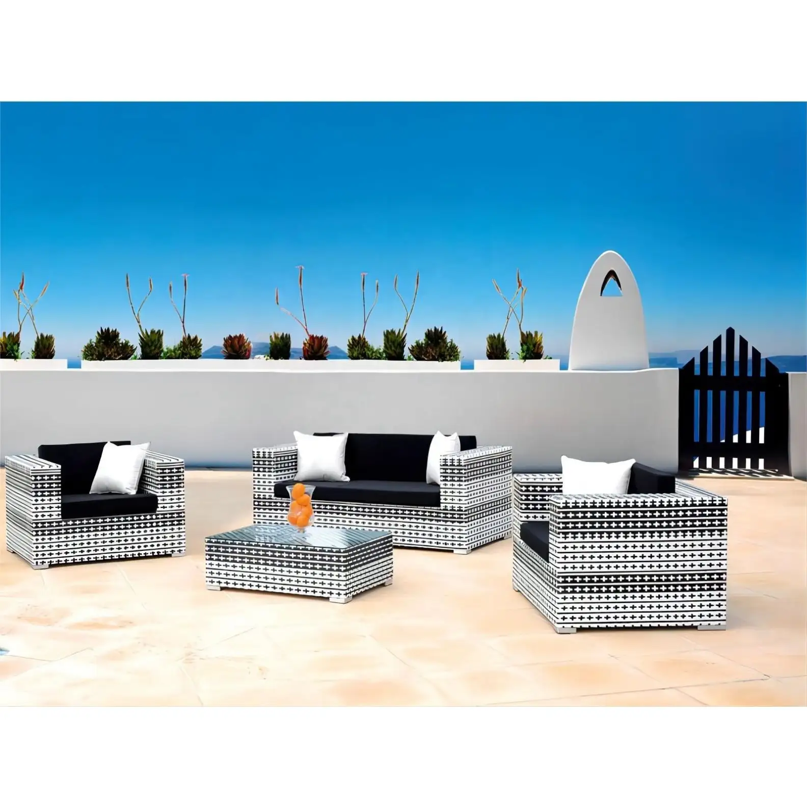 Venda quente de sofá de jardim de vime poli moderno e luxuoso para pátio ao ar livre conjunto de móveis de vime
