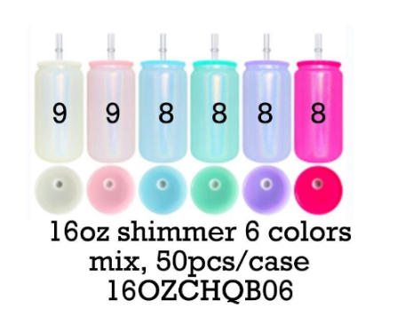 Canette en verre scintillant de 473 ml (16 oz) assortie en 6 couleurs avec couvercles en PP