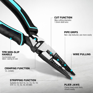 7.5&quot; Multipurpose Long Nose Pliers with Wire Stripper/Crimper/<strong>Cutter</strong> Function, Heavy <strong>Duty</strong> Multifunctional Electrician Pliers - Product Image 3