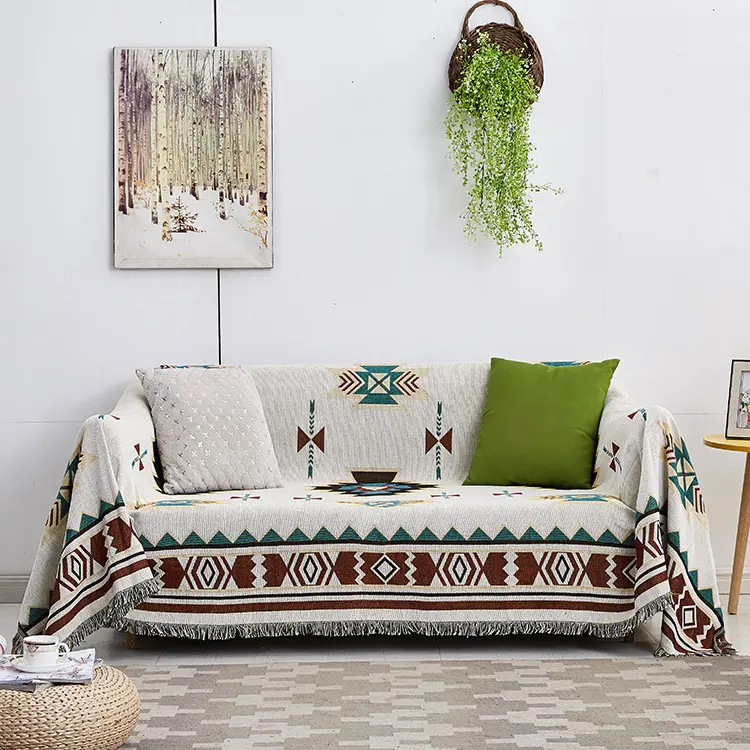Всесезонный Универсальный Хлопковый вязаный чехол для дивана в стиле бохо, современный простой защитный чехол для дивана, Тканое круглое одеяло