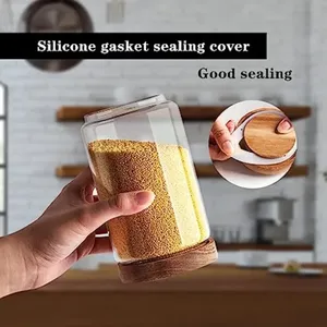 High Borosilicate Glass Storage <strong>Jar</strong> Glass Food Containers Glass Canister With Acacia Wood Lid 1.6L/<strong>2L</strong>/3L