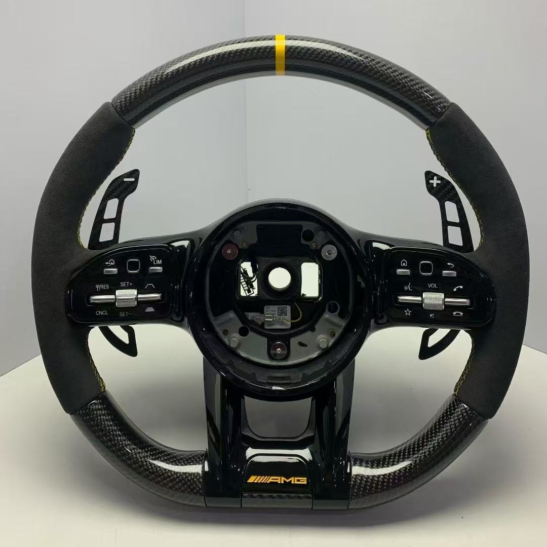 Bande jaune + Alcantara noir + Carbone