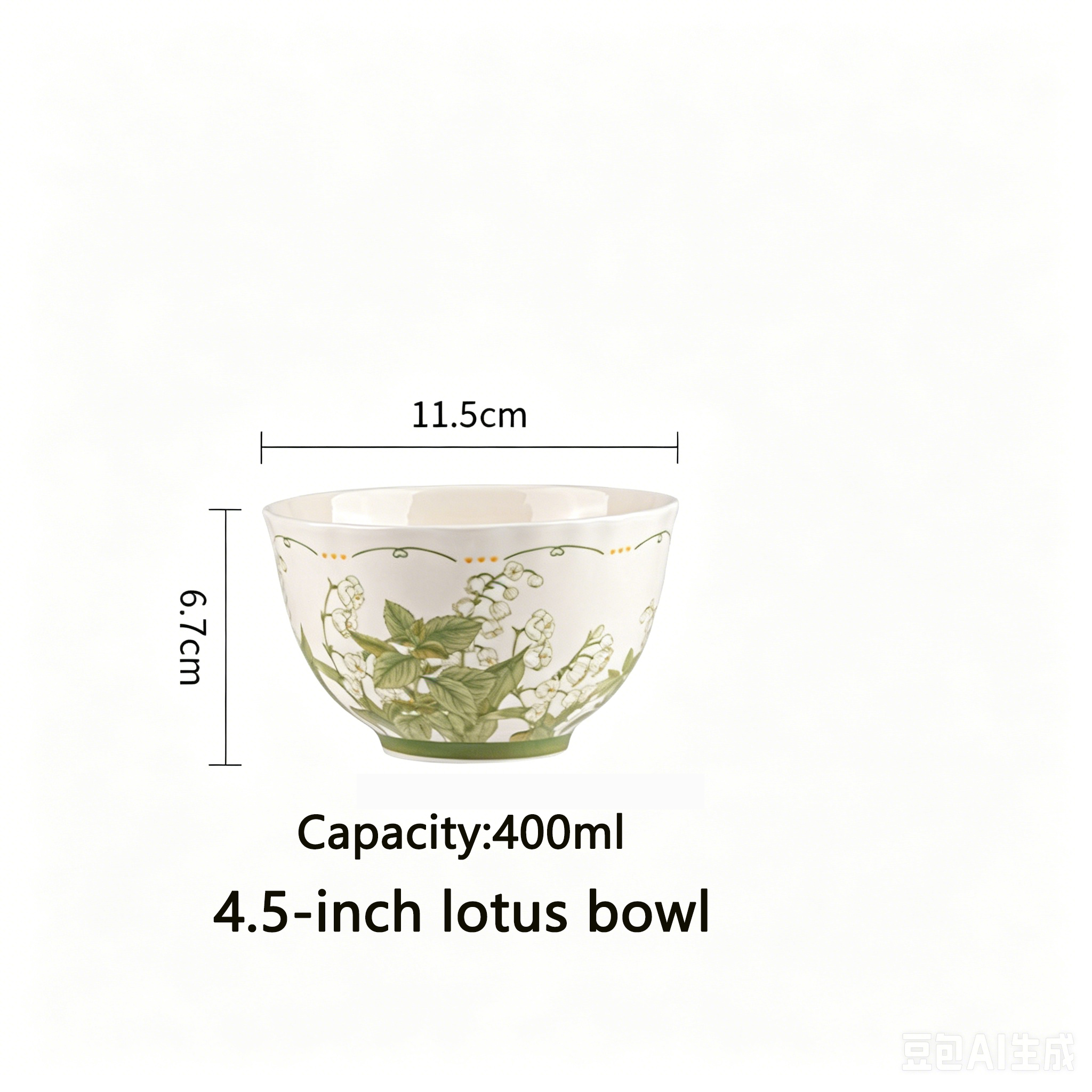 White and green 4.5-inch lotus bowl
