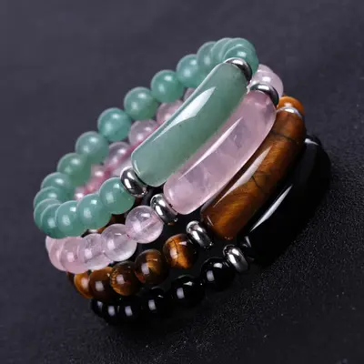 Bracelet Chakra en cristal pour femmes, pierre Aventurine verte, Jade, Agate extensible