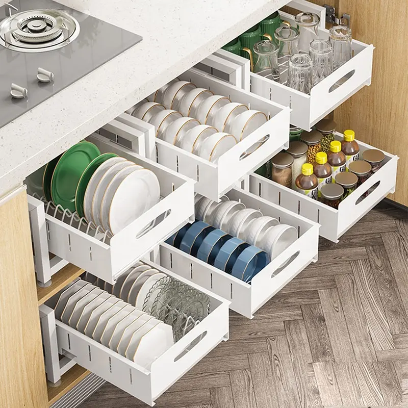 Cucina 2 livelli sotto il lavandino organizer porta posate oggetti in acciaio cassetto tirare fuori doppia piatto scolabile per armadio