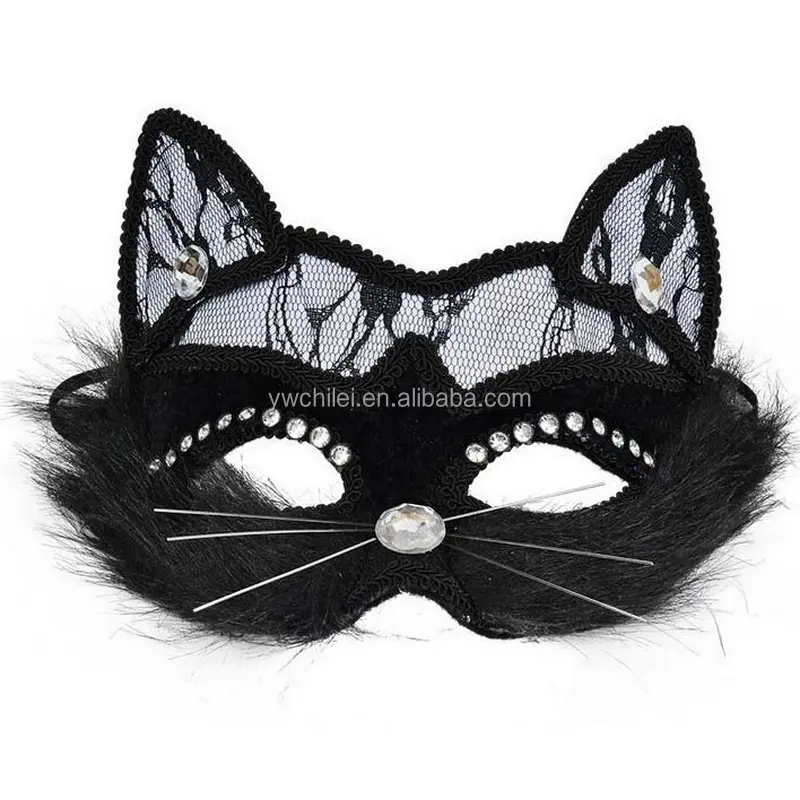 Topeng Masquerade Venesia Topeng Renda Kucing Hitam Mewah