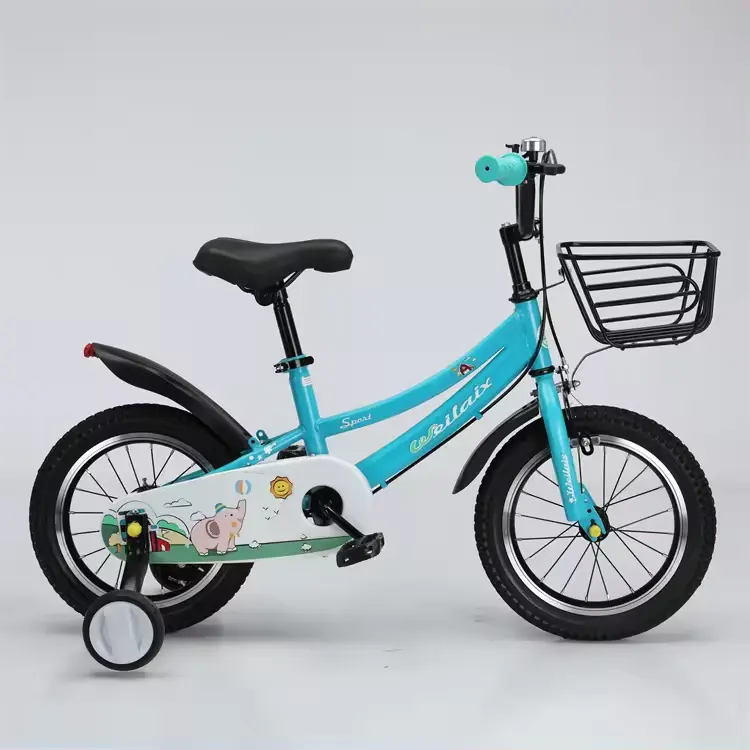 Bicicleta infantil de quatro rodas com garfo de aço de 12 polegadas, foto nova de bicicleta infantil