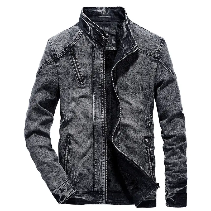 Джинсовая мужская куртка, пальто на молнии, хлопковый материал, повседневная классическая, синяя, черная, Модная Джинсовая одежда
