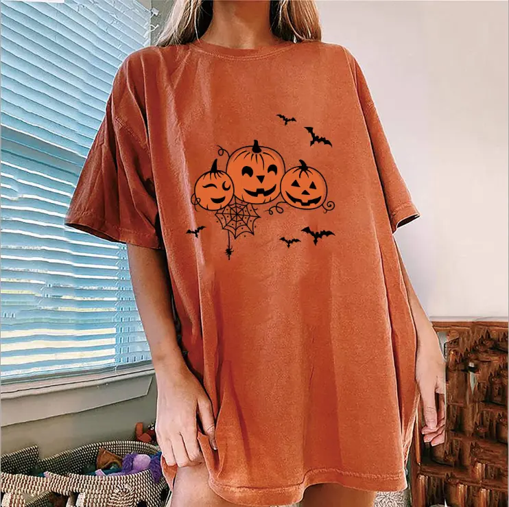 2021ハロウィン半袖カボチャバットパターンレディースTシャツプラスサイズ