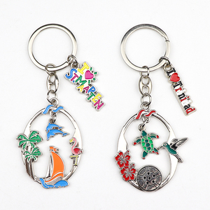 卸売カスタマイズメイドキュラソー海ビーチ島お土産エナメル金属キーホルダーキーチャーム