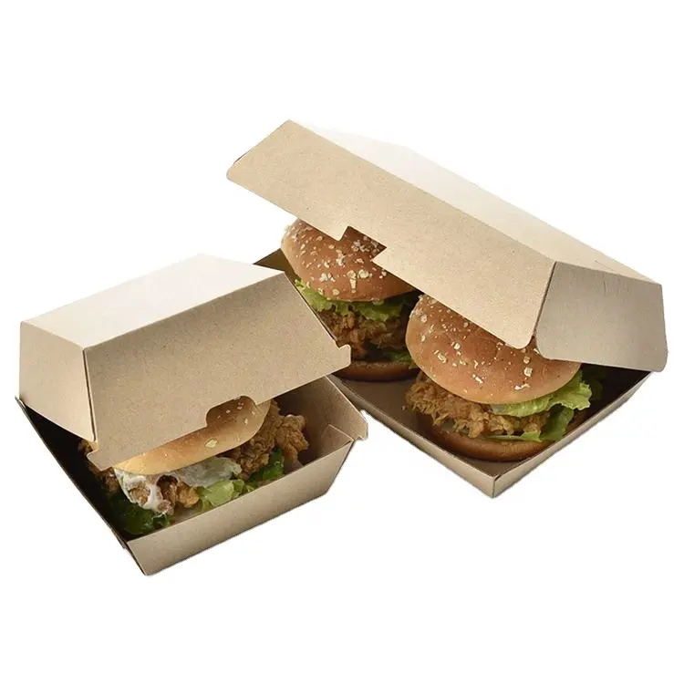 Impressão personalizada com logotipo venda por atacado descartável almoço bento fritas alimentos embalagem caixa de hambúrguer de papel