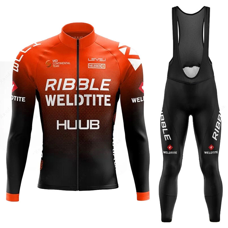 Collant de cyclisme orange + bavoir - Noir