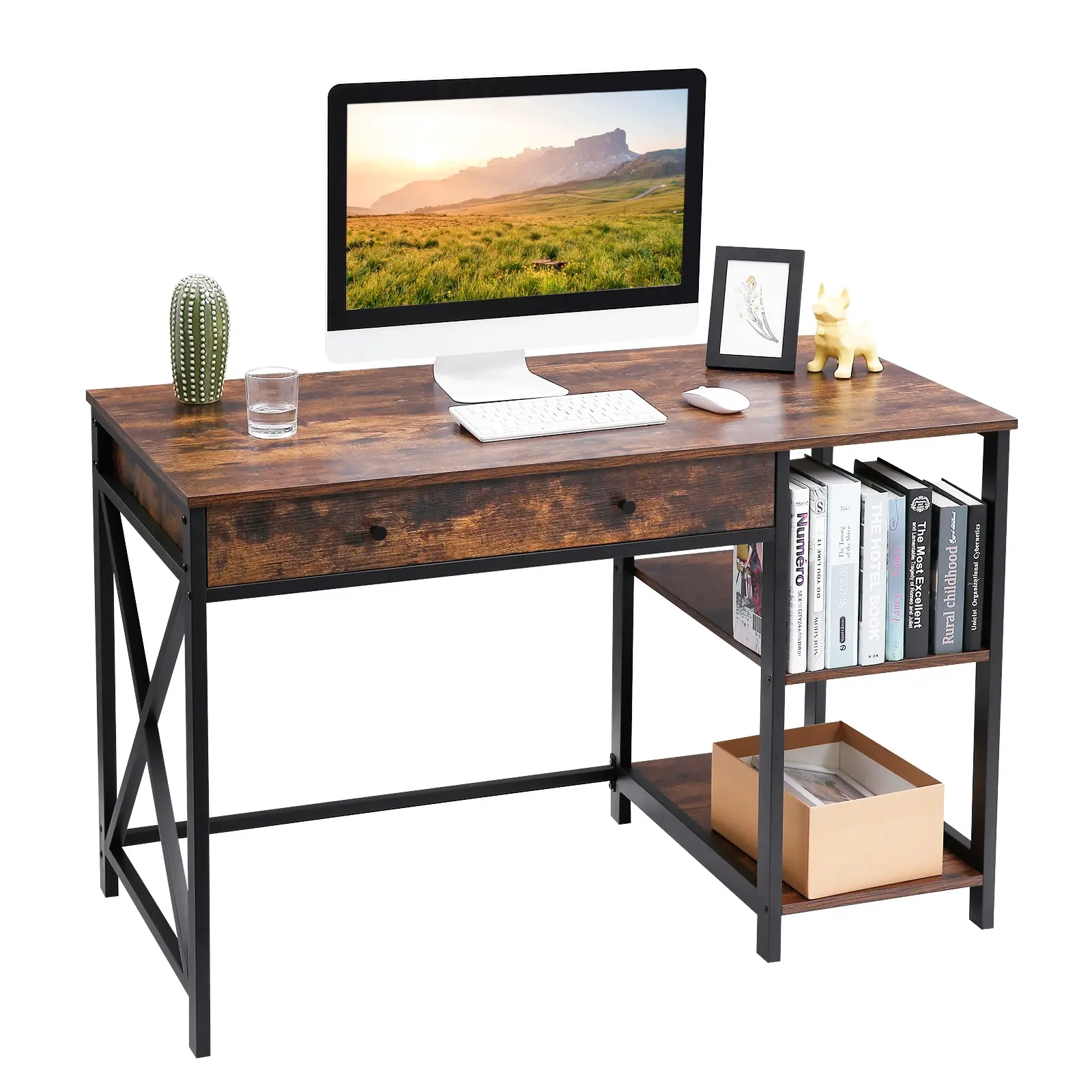 VASAGLE-Mesa de ordenador para el hogar y la Oficina, con estantes, esquinero, para estudio, con cajón