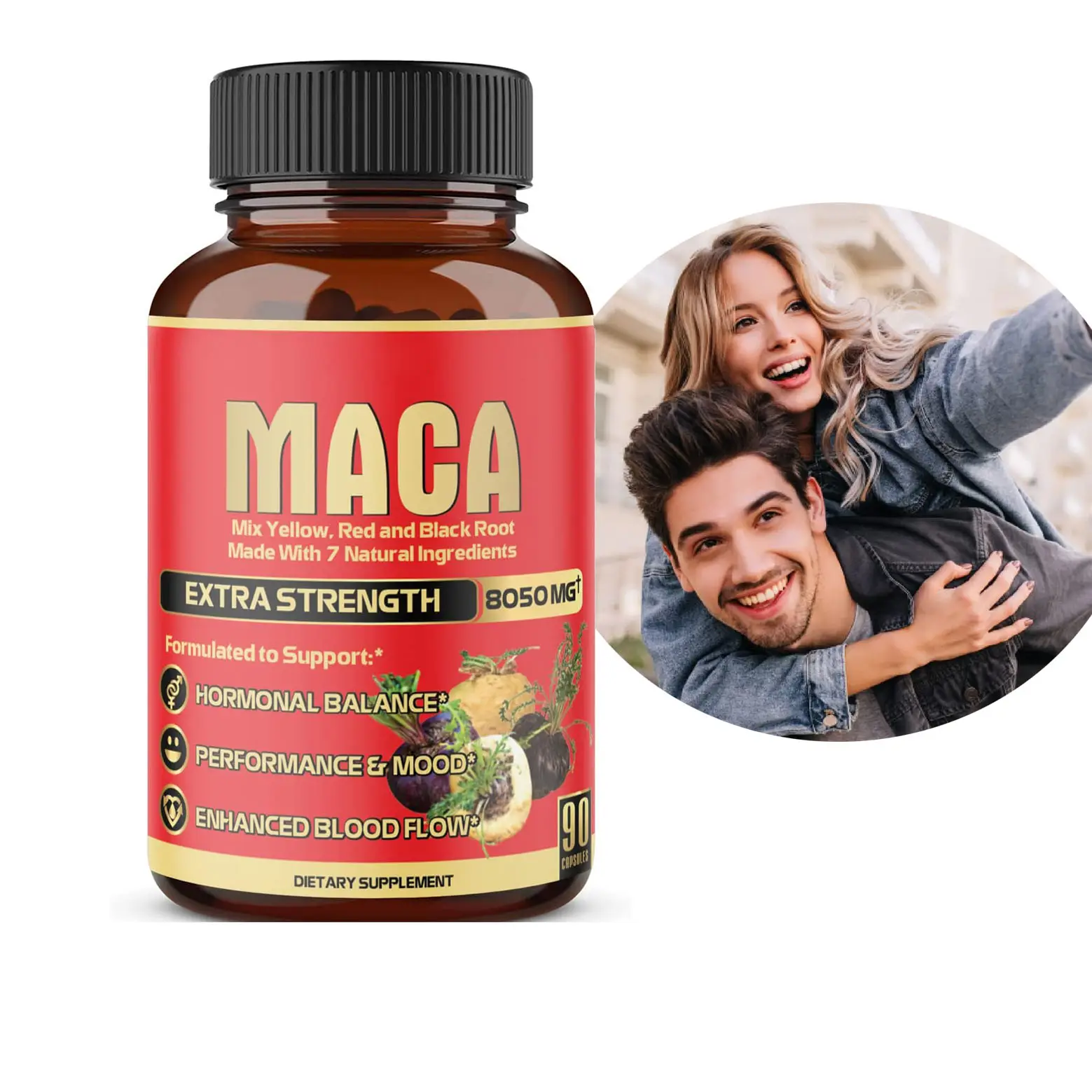 Marque privée Pilules de maca énergétique pour hommes 100% Compléments naturels à base de plantes Capsules de racine de maca noire