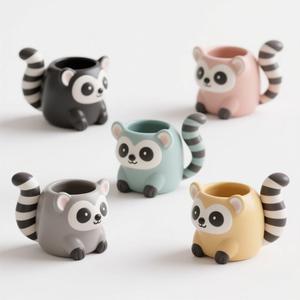 Anel-tailed Lemur Shaped Canecas De Café De Cerâmica com Tampa & Pires, Aceitar Personalizado, Ai Criado, MOQ 500PCS