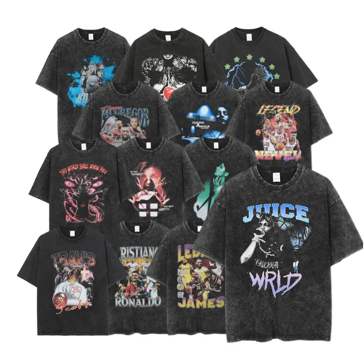 Camiseta de hip hop de manga curta solta personalizada para homens, camiseta retrô de rua lavada e desgastada, venda imperdível por atacado