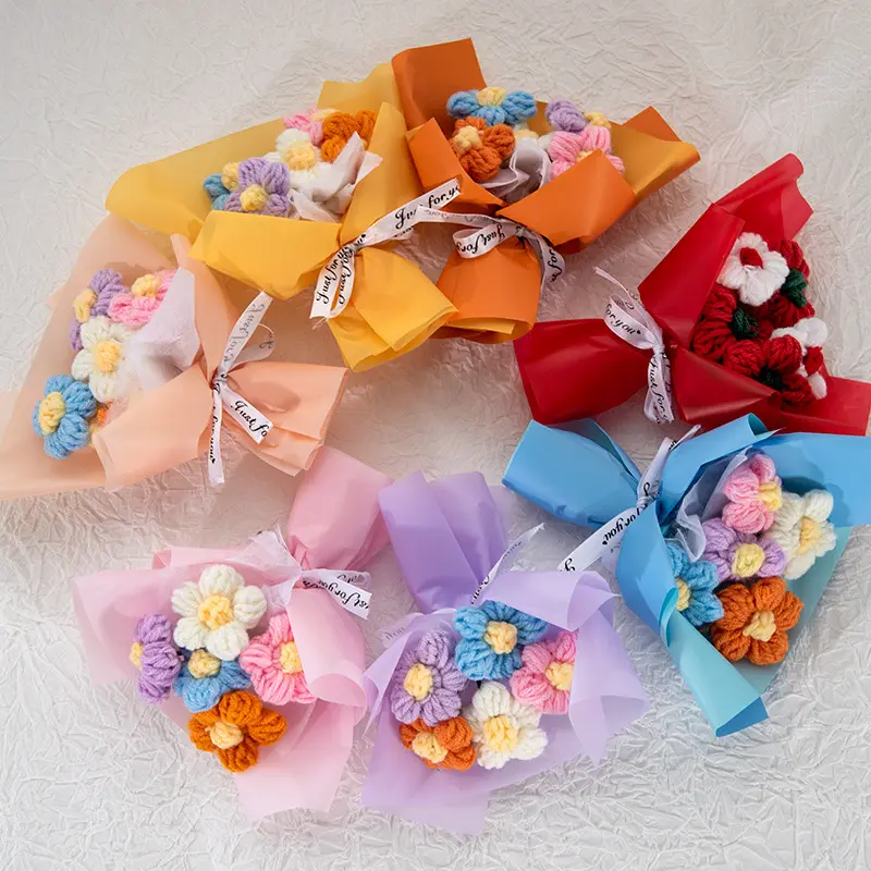 Fiori lavorati a maglia di rosa Bouquet creativo lavorato a mano Crochet Bouquet finito fiori lavorati a maglia decorazioni per matrimonio regali di san valentino