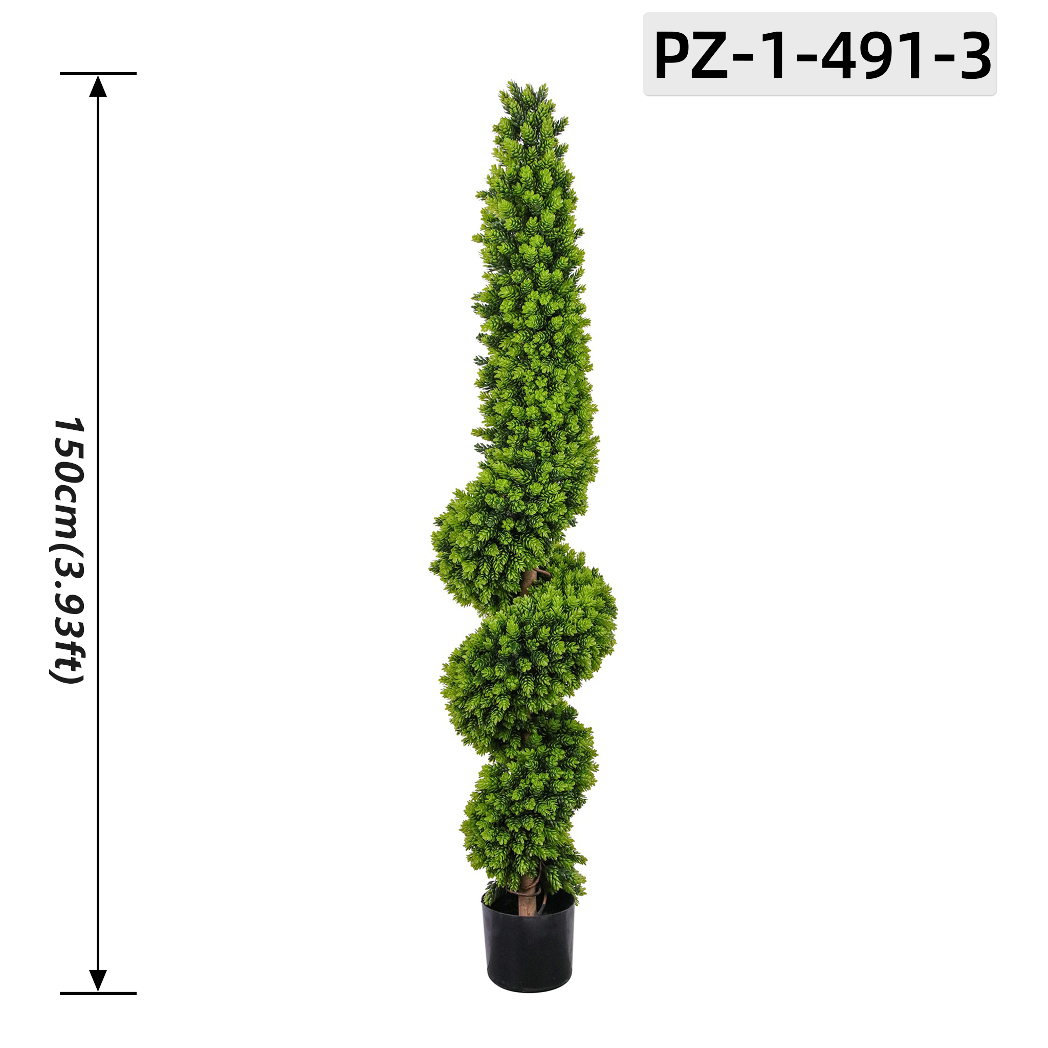 Light Pine Green Tall Slim Taper Spiral Pine Tree (150cm/4.92ft)