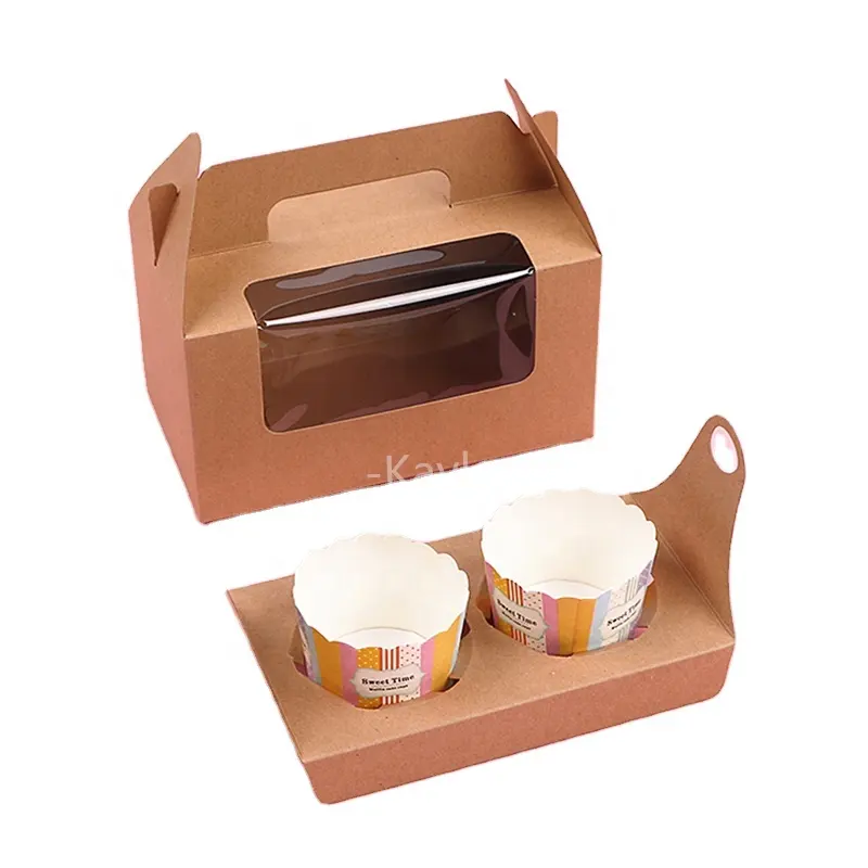 Kotak Kemasan Kertas Cetak Datar Kustom Kotak Kemasan untuk Kue Cupcake Pizza Makanan Penutup Manis Roti Sobremesa