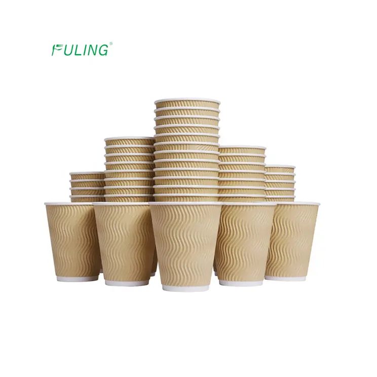 Fabrika toptan kağıt kahve fincanları gitmek karton tek kullanımlık kağıt dalgalanma duvar sıcak kahve fincanı 10oz tek kullanımlık bardak