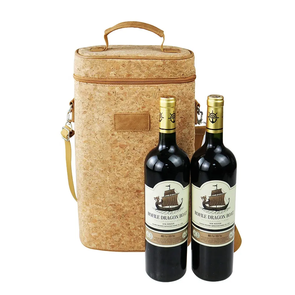 Insulated Carrier Leather Tote Travel Padded Sublimation Portable Reusable Cork Wine Cooler Bags CE Certificate Custom 2 Bottles