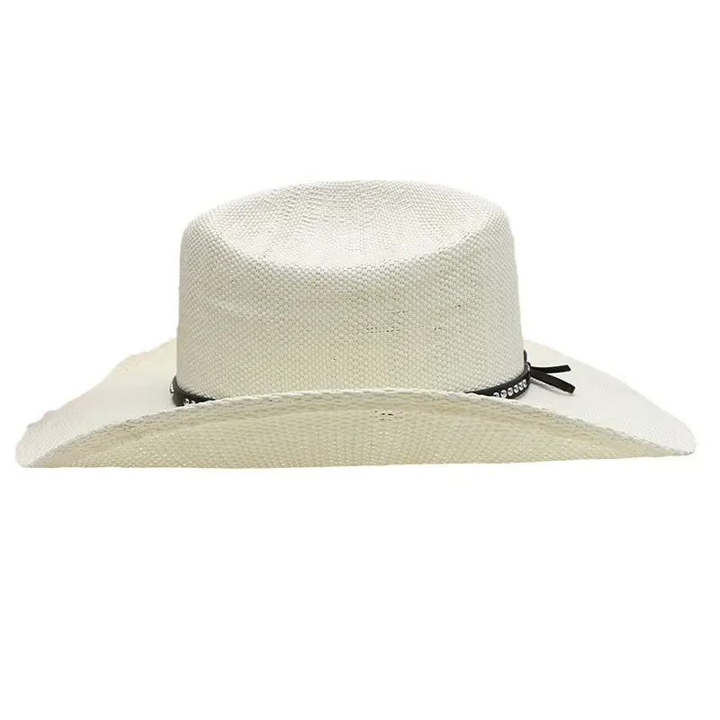 Cappello da Cowboy e Cowgirl occidentale all'ingrosso con punta larga anteriore stile bianco arrotolato a tesa larga da Cowboy a tesa larga XL paglia Hat