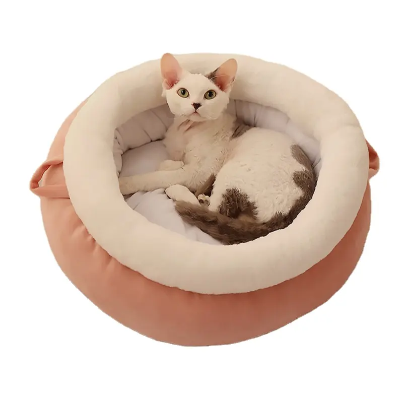 Cama redonda para animais de estimação, cama redonda portátil para cachorros e gatos de estimação macia feita de inverno, ampla, itens para animais de estimação