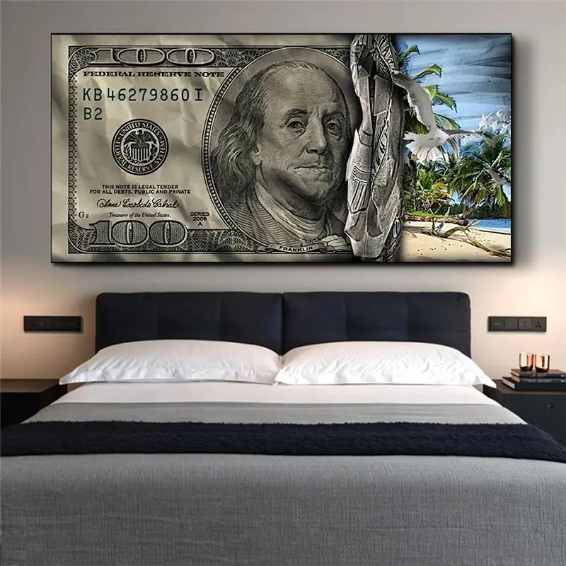 Домашний декор плакат доллар Новый сто доллар Билл винтажная пляжная монета холст живопись