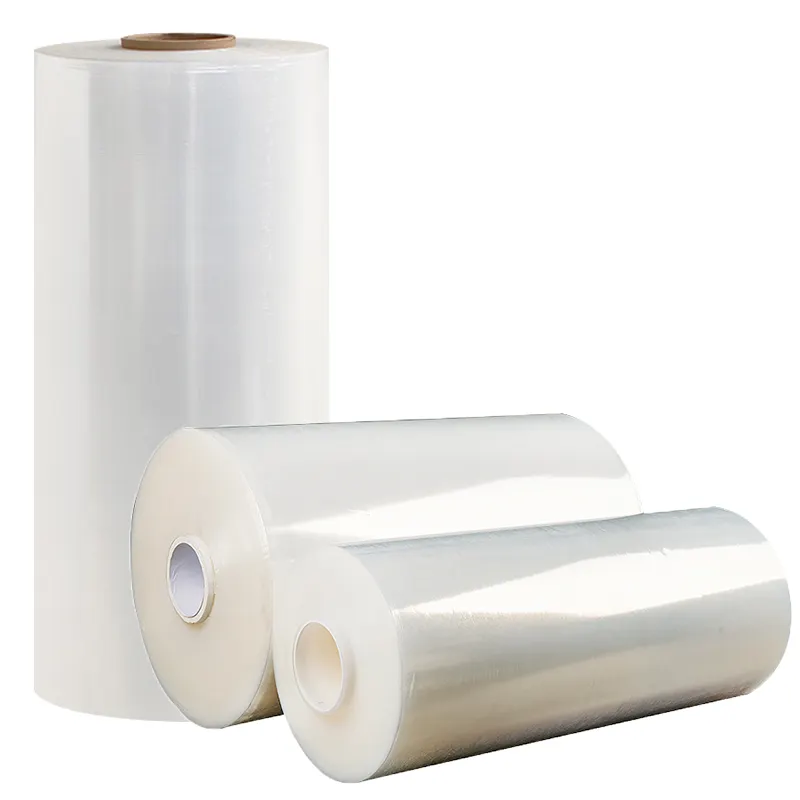 Lldpe Doorzichtige Plastic Dikke Sterke Zelfklevende Handmatige Rekfolie Jumbo Roll Machine Gebruik Apparatuur Verpakkingsfolie