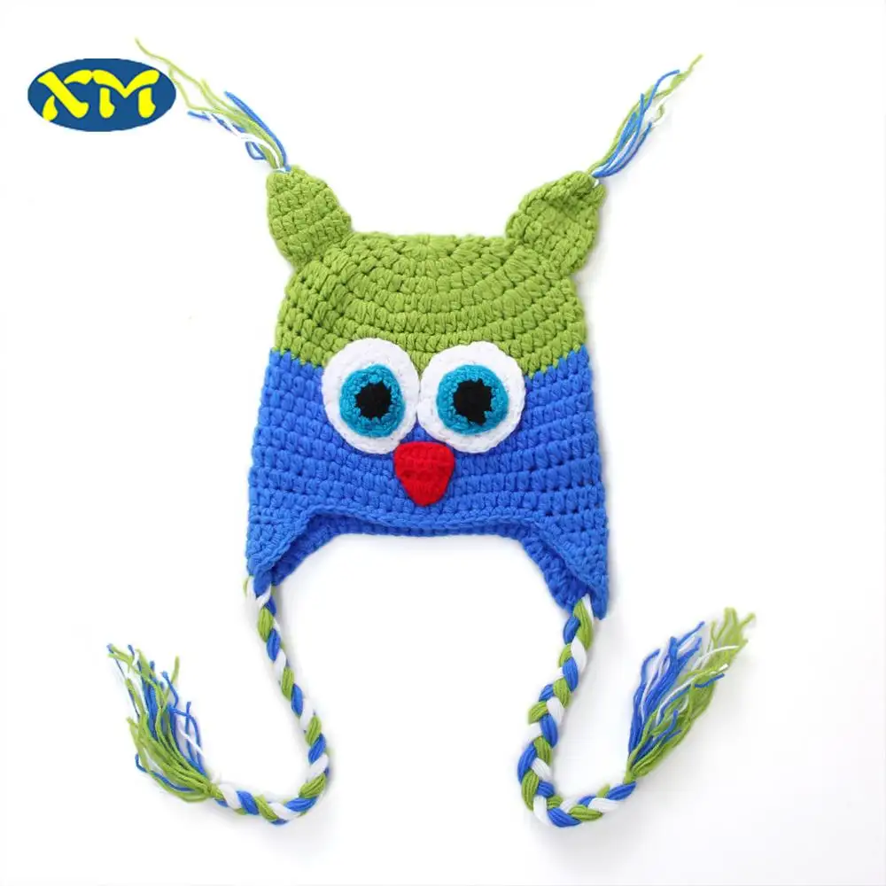 Hecho a mano DIY manualidades suave Animal Beanie Crochet Big Owl Baby Hats