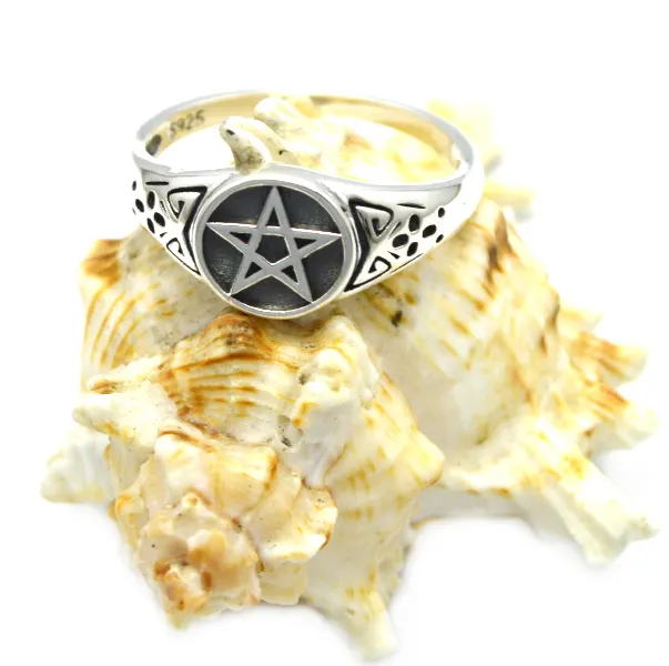 Nuovo disegno 925 anelli in argento sterling casting pentagram anello per gli uomini gioielli