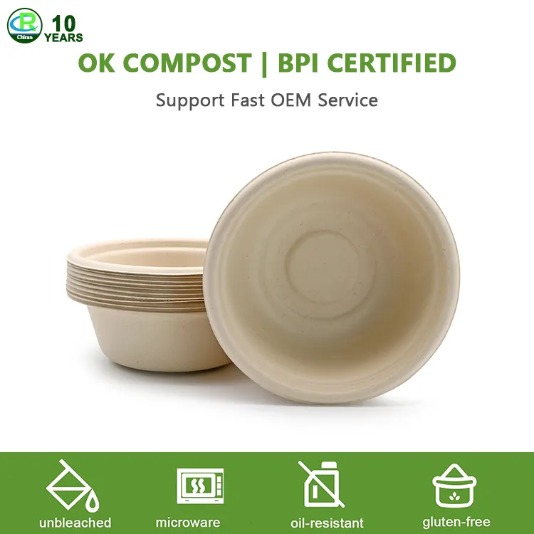 주문 디자인 사탕수수 Bagasse 펄프 Compostable 종이 샐러드 과일 야채 소스 뜨거운 수프 12 oz 32oz 를 위한 백색 자연적인 그릇