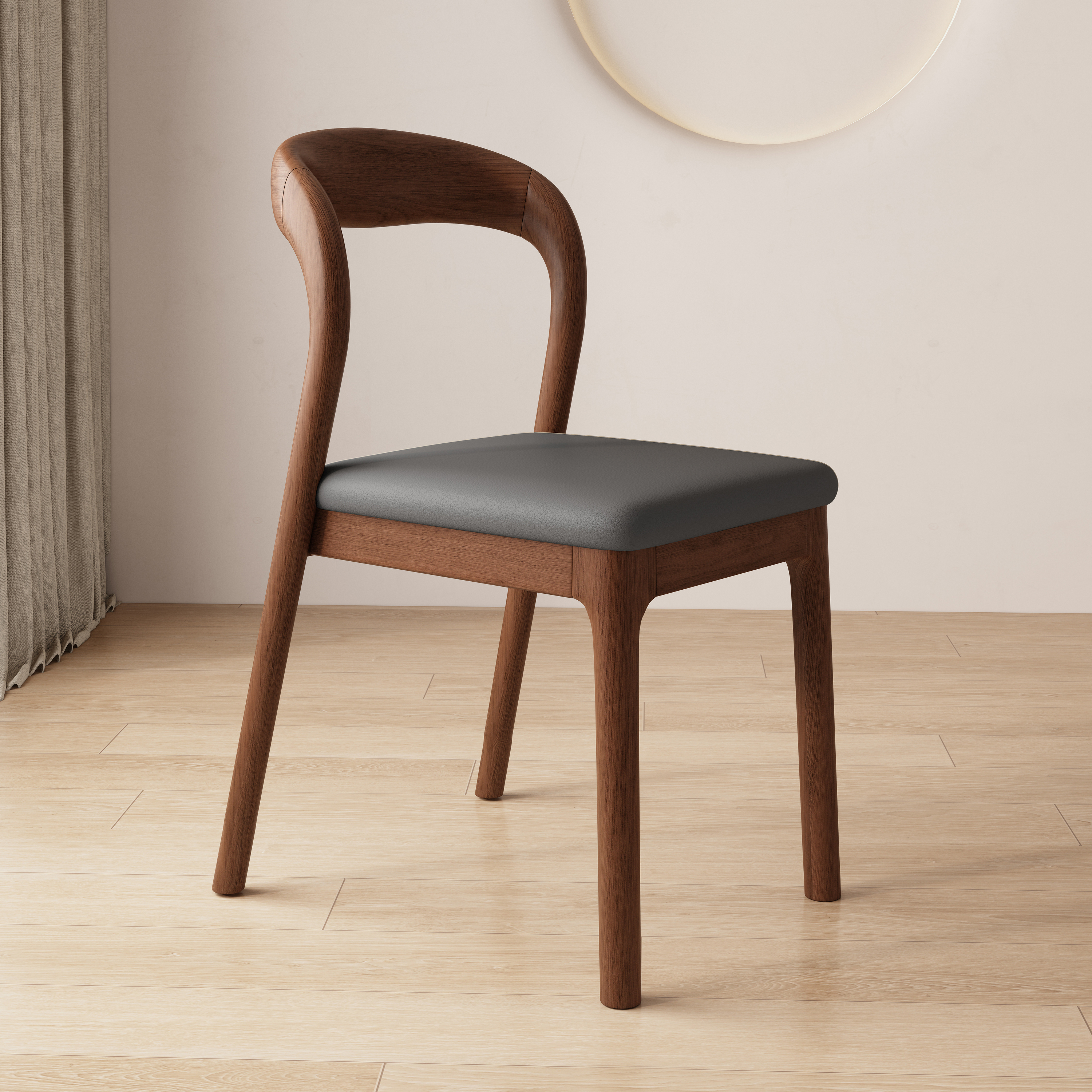 Walnut + black leather