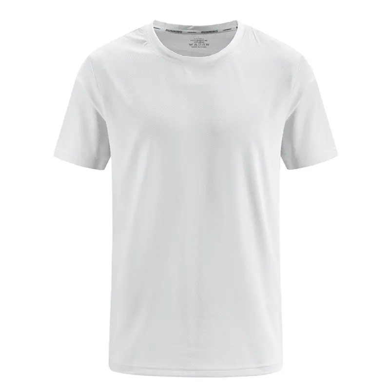 Camiseta de spandex de poliéster, tecido respirável, gola redonda, moda, simples, áreas externas, verão, branca