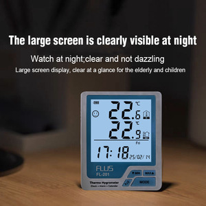 Termómetro Digital, higrómetro con pantalla LCD grande y función de reloj, Sensor de temperatura, medidor de humedad