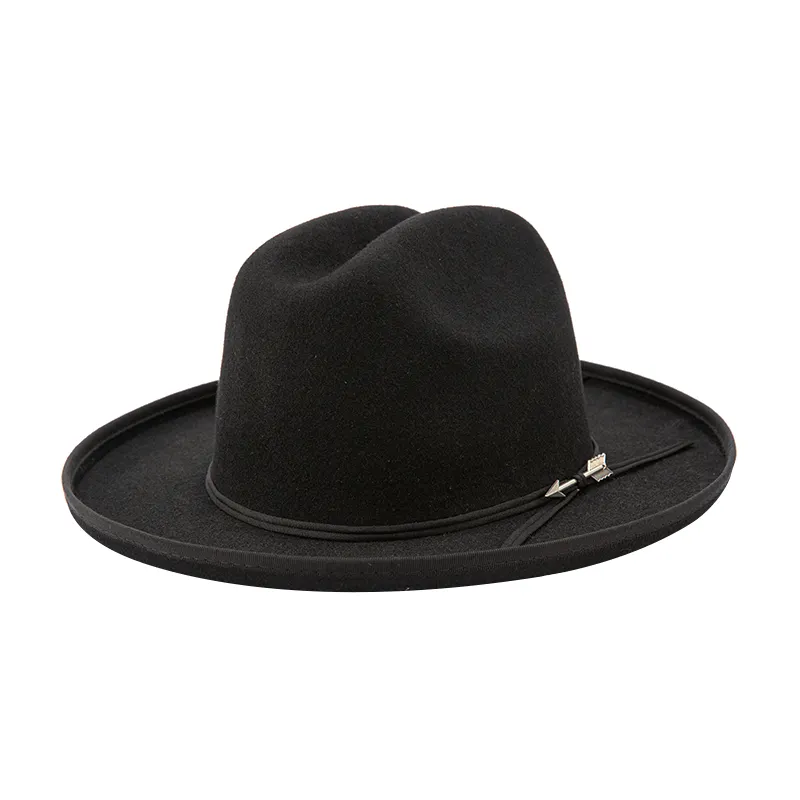 الربيع مخصص شعار النساء الرجال للجنسين 100% الصوف واسعة حافة أسود قبعات فيدورا مع الجلود فيلت بنما قبعة