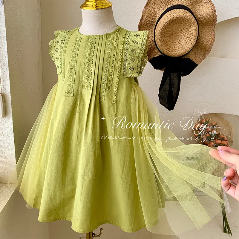 2024 Koreanischer Stil Sommer Kinderkleidung Röcke Kinderkleidung ärmellos solide Farbe Tülle Prinzessin Babykleid