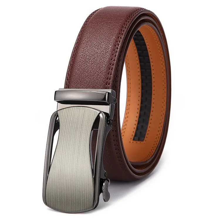 Cinturón de cuero genuino para hombre, cinturón de lujo con hebilla automática, trinquete personalizado, regalo para el Día del Padre