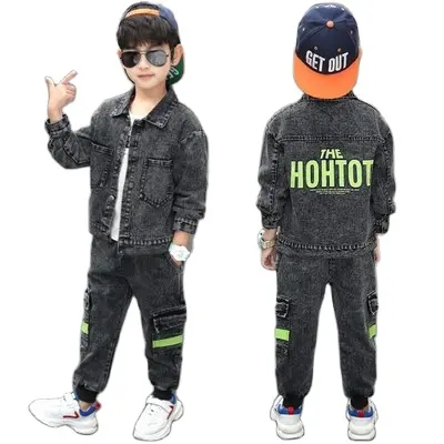 Prezzo basso del commercio all'ingrosso del ragazzo lungo denmin nero jean vestito per i bambini