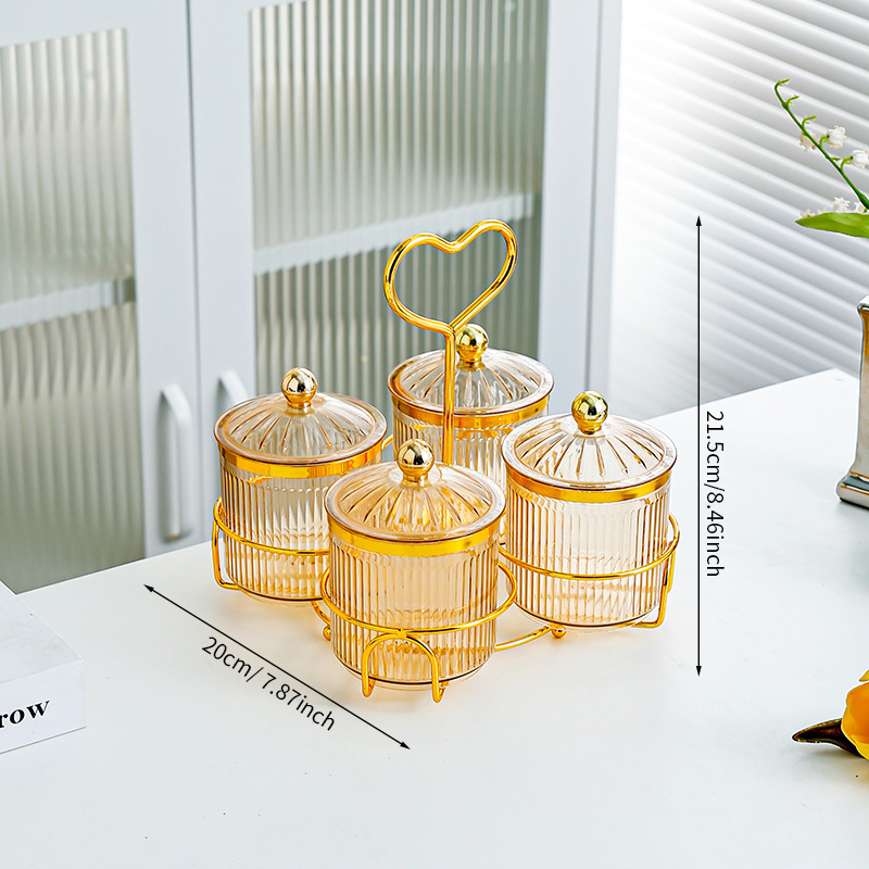 Amber-colored 4-can diamond-capped heart-shaped holder