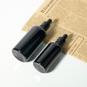 Özel lüks 5ml 10ml 15ml 20ml 30ml 50ml 100ml 1oz parlak siyah uçucu yağ serum cam damlalık şişe kutusu ile - Product Image 3
