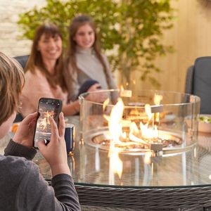 TG Outdoor Garden <strong>Patio</strong> Gas Tabletop Fire Pit Furniture Round Table Top Fire Pit Table 6 Seat Adjustable Dining Chair Set - Product Image 4