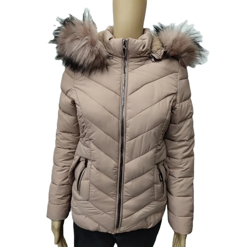 Manteau épais et chaud en coton pour femmes, rembourré, surdimensionné, fausse doudoune rose avec capuche en fourrure, nouveau Style 2019