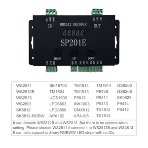 Controlador decodificador DMX512 SP201E DC5V 24V SPI, señal direccionable IC RGB LED Pixel 5 canales salida PWM 2811 2812 1903 tiras