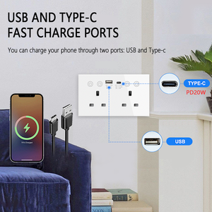 WiFi智能壁式插座，带USB Type-c快速充电端口 (20W)，由钢化玻璃制成，适用于智能家居开关插座 - Product Image 4