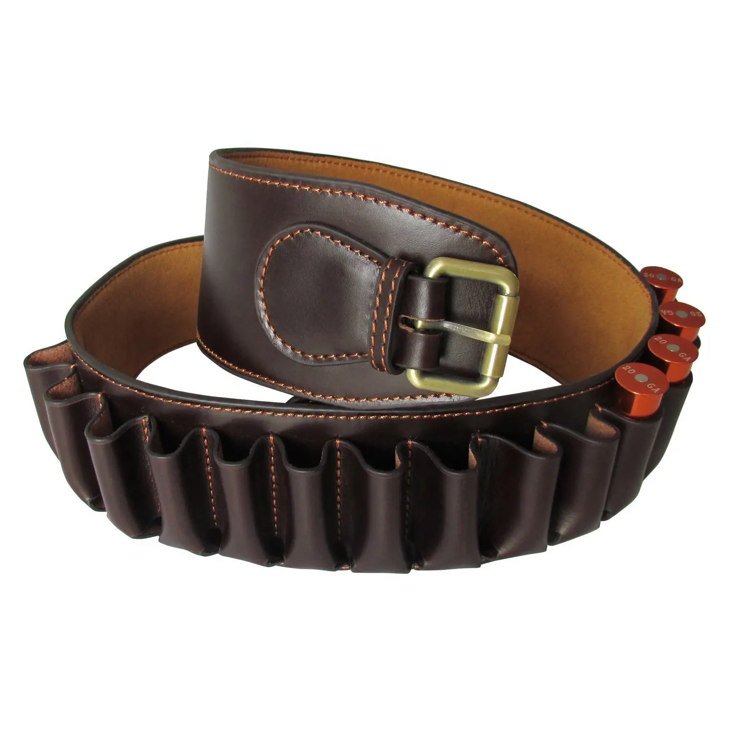 Factory Custom Design Wide Genuine Leather Shell Holder Cowhide Shotgun Bullet Cartridge Belt