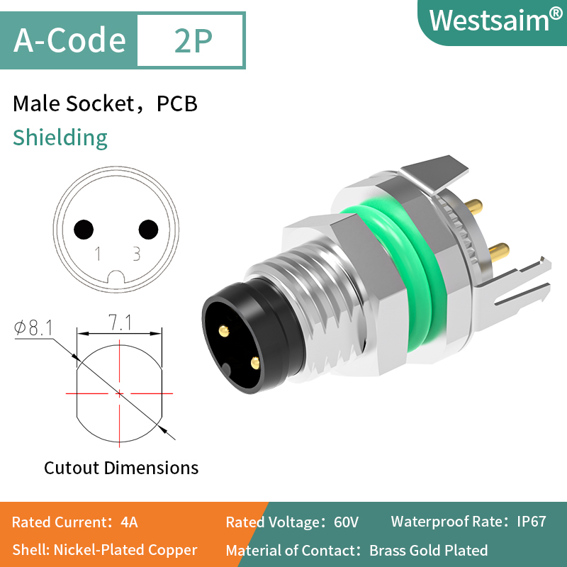 M8-A-2 male straight with bracket